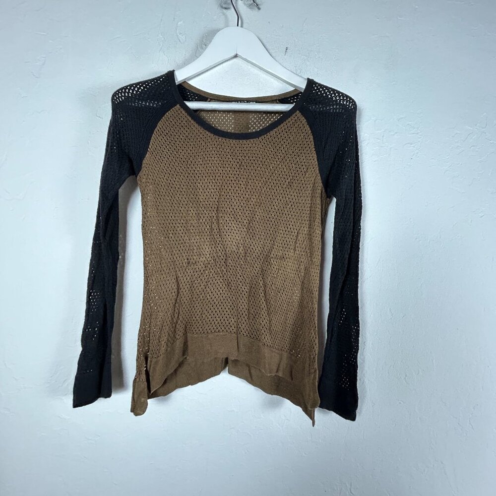 Rag & Bone Women Colorblock Genevieve Long Sleeve Perforated Sweater Small Brown